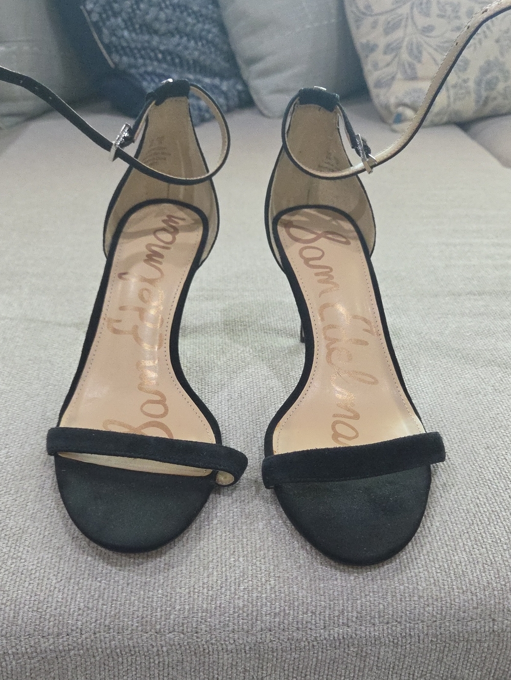 Sam Edelman Black Suede Open-Toe Ankle-Strap Heels